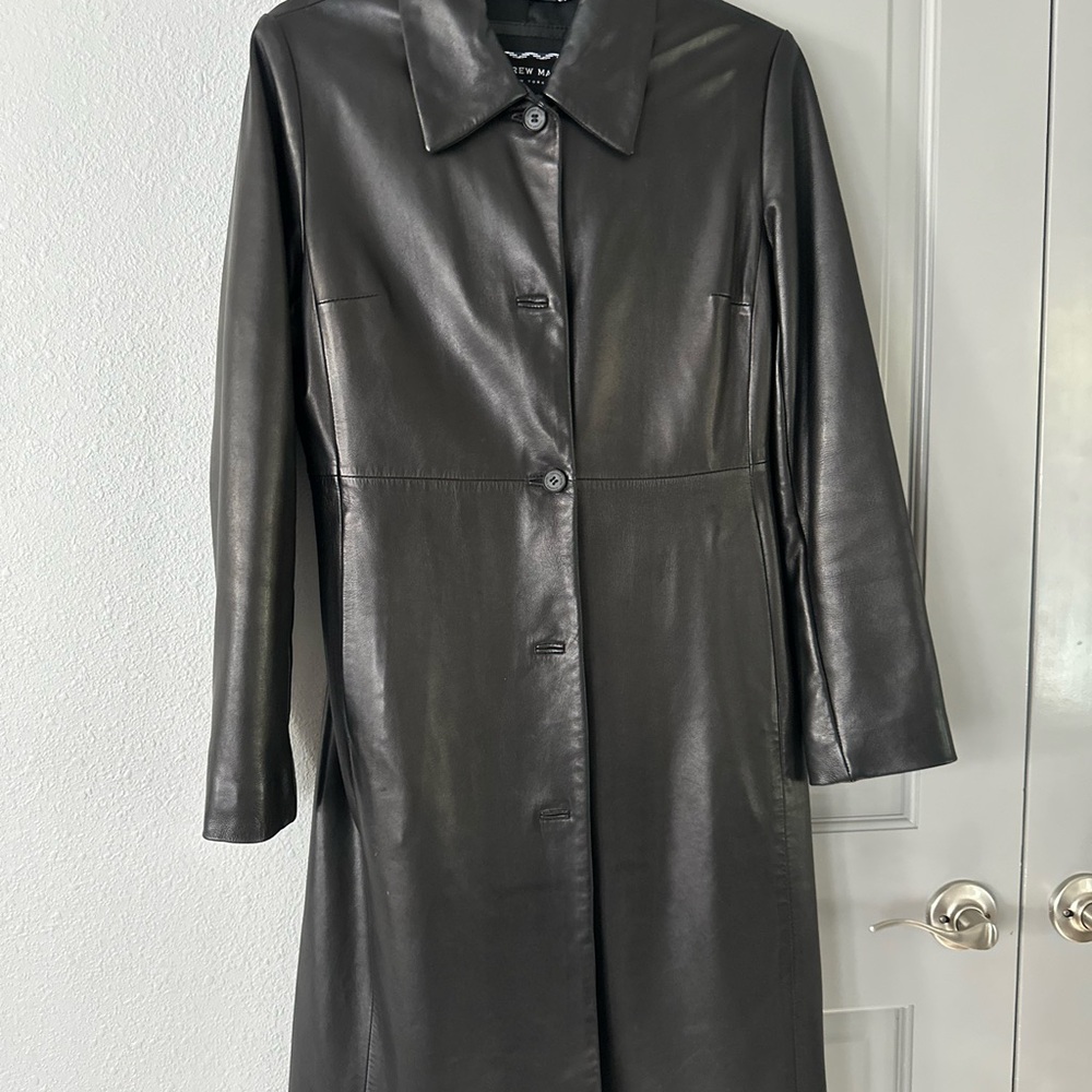 Genuine leather black coat as new, soft as glove